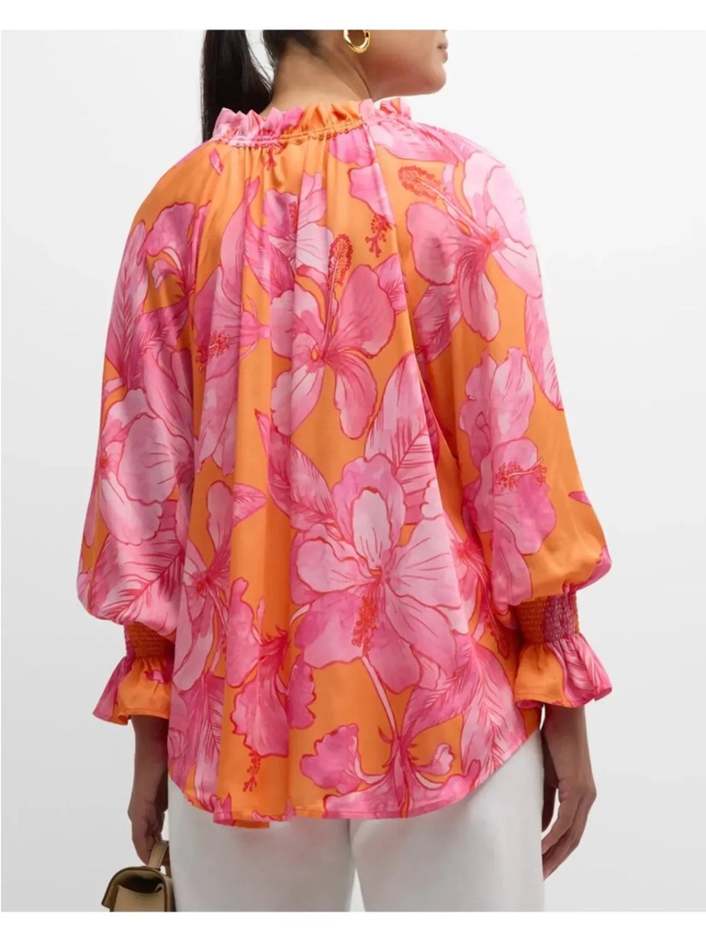 Finley Candace Royal Hawaiian Floral Cotton Blouse Top Orange/Pink - Picture 3 of 11